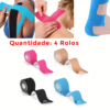 Pacote com 4 rolos de fita kinesiológica elástica para fortalecimento muscular. 5.0 cm x 5m.
